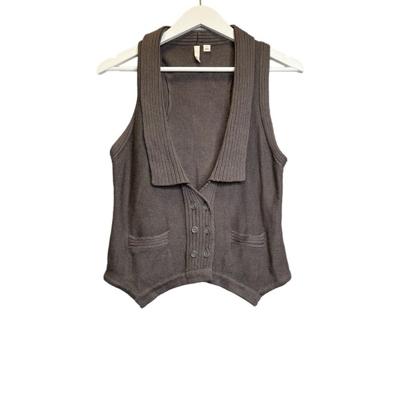Frenchi Jackets & Blazers - Frenchi | Brown 100% Cotton V-Neck Sweater Vest with Pockets Sz L